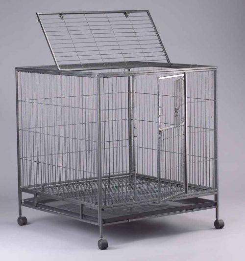 Steel Dog Cage D325 with 1 plastic tray and 4 castor wheels