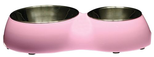 73757 Dogit Double Diner with Stainless Steel Inserts 1X350ml and 1x160ml Pink