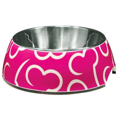 73729 Dogit Style Bowl Pink Bones XS 160mll with Stainless Steel Insert