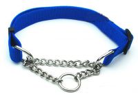 Nylon Plain Blue Color Dog Training Chain Collar All Colors 16 to 29" Adjustable 1" Wide
