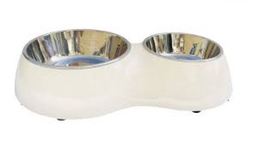 73760 Dogit Double Diner with Stainless Steel Inserts 1x350ml and 1x160ml White