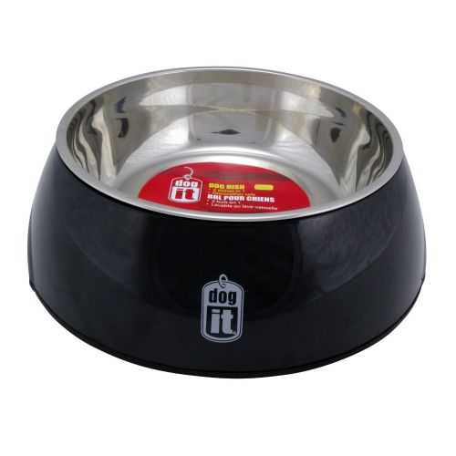 73544 Dogit 2 in 1 Durable Bowl Small Black 350ml with Stainless Steel Insert